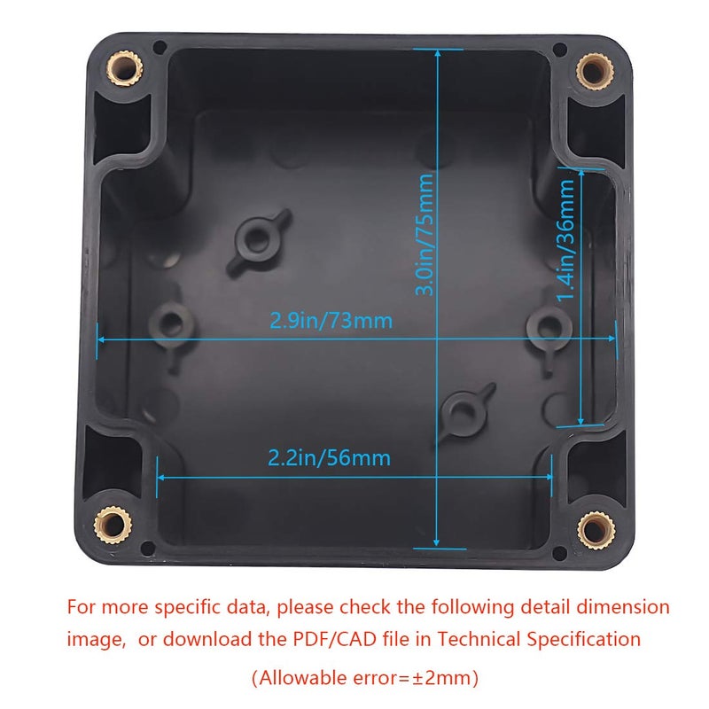 Zulkit Junction Box, Zulkit Project Box IP65 Waterproof Outdoor Box ABS Plastic Electrical Boxes Electronic Enclosure Black 3.27 x 3.19 x 2.20 inch (83 x 81 x 56mm)(Pack of 2) - Image 5